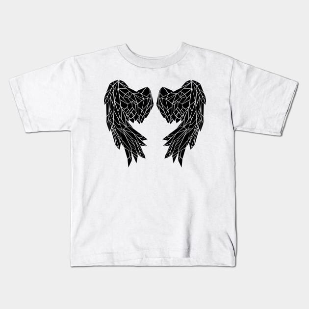 Black Polygonal Folded Wings Kids T-Shirt by Blackmoon9